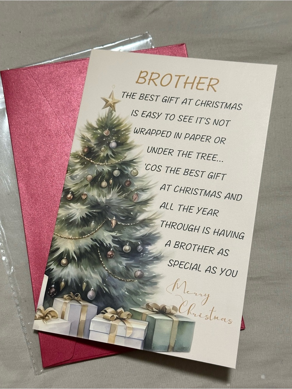 Christmas Card for Brother with Red Envelope & Gold Seal Sticker